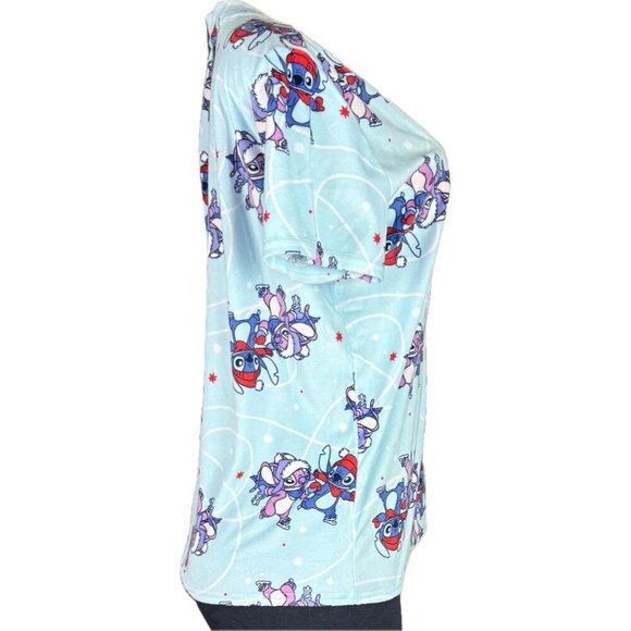 Disney XL Blue Lilo & Stitch Skating Graphic Velour Short Sleeve & Short PJ Set - Picture 4 of 10
